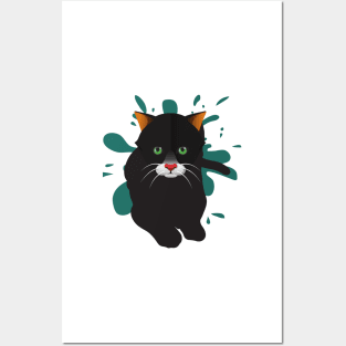 Black Cat / Black Animal / Black and green design Posters and Art